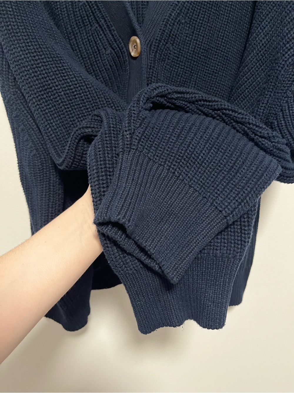 Quince Organic Cotton Fisherman Cropped Boxy Cardigan Sweater Chunky Blue XL - Picture 4 of 9